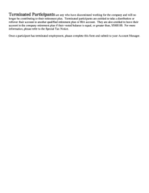 Notice of Employee Termination Under Employer Benefit Plans