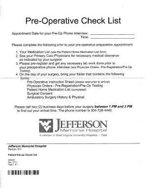 Pre-Operative Check List