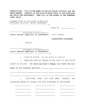 New York Civil Appeal Preargument Statement
