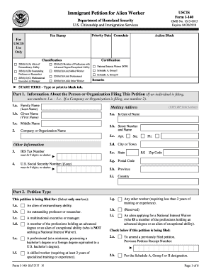 Immigrant Petition for Alien Worker Form I-140