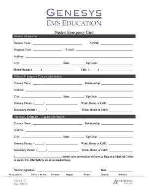 Student Emergency Card