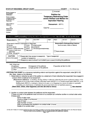 Wisconsin Harassment Restraining Order Petition
