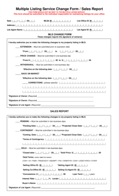 Multiple Listing Service Change Form