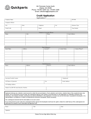 Quickparts Credit Application