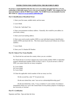 IRS Form W-8BEN for Scholarship/Fellowship