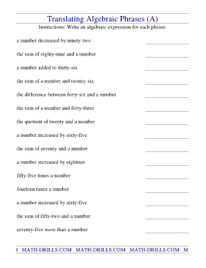 Translating Algebraic Expressions Worksheets Pdf - Fill and Sign Printable  Template Online