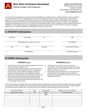 2012-2013 Verification Worksheet