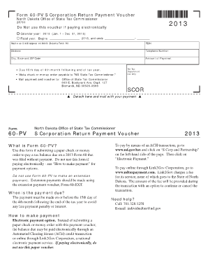 North Dakota Form 60-PV S Corporation Return Payment Voucher