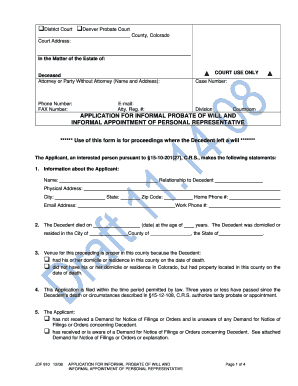 Application for Informal Probate of Will and Informal Appointment of Personal Representative