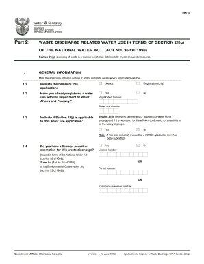 South Africa Waste Discharge Registration Form