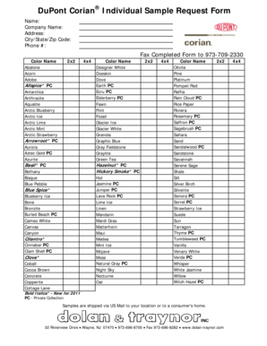 DuPont Corian Sample Request Form