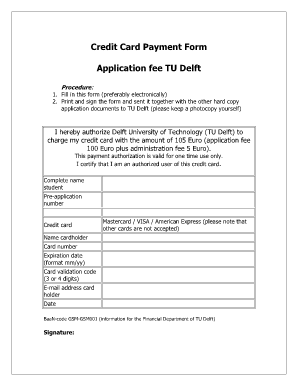 TU Delft Credit Card Payment Form