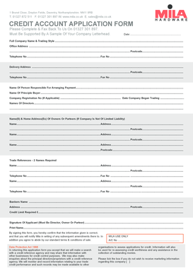 Credit Account Application Form