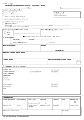 HSBC Cashier's Order Application Form