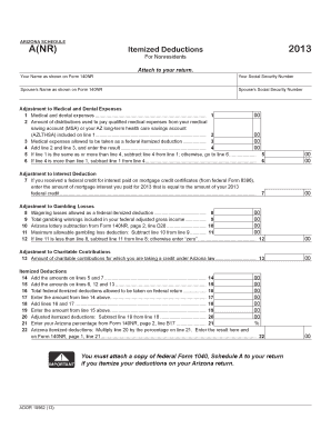 Arizona Schedule A Nonresident Itemized Deductions 2013