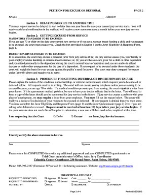 Juror Excuse or Deferral Petition
