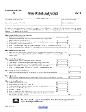 Arizona Schedule A Itemized Deduction Adjustments 2012