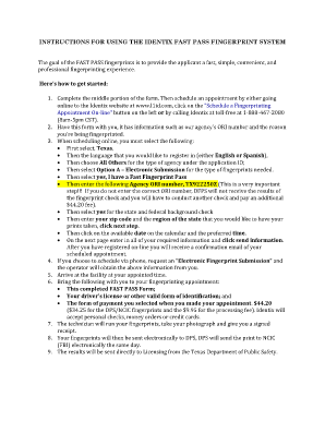 Texas Fast Pass Fingerprint Form