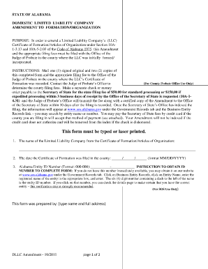 Alabama Domestic LLC Amendment Form