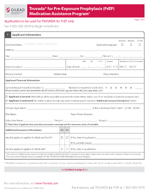 Truvada PrEP Medication Assistance Program Application