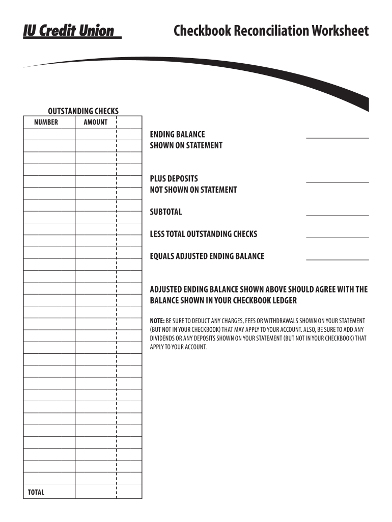 IU Credit Union Checkbook Reconciliation Worksheet - Fill and Sign Within Balancing A Checkbook Worksheet