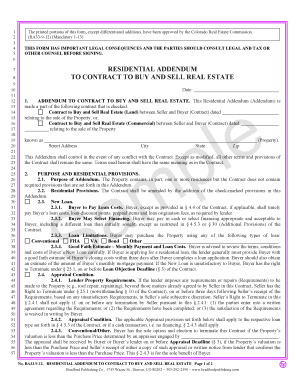 Residential Addendum to Contract to Buy and Sell Real Estate
