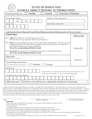 Maryland Payroll Direct Deposit Authorization