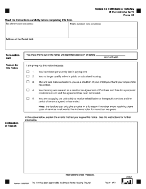 Notice To Terminate a Tenancy