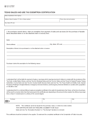 Texas Sales and Use Tax Exemption Certification