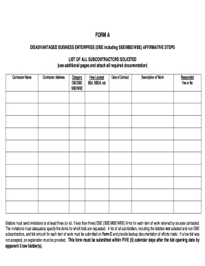 Disadvantaged Business Enterprise Affirmative Steps Forms