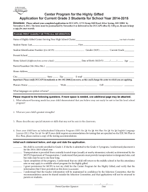 Center Program for the Highly Gifted Application