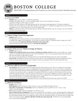 2014-2015 Boston College Financial Aid Application
