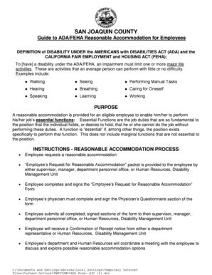 ADA/FEHA Employee Request for Reasonable Accommodation