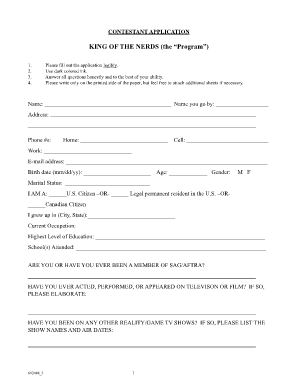 King of the Nerds Contestant Application