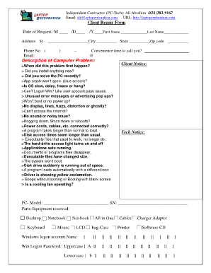 Client Repair Form for PC-Tech Independent Contractor