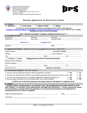 Renewal Application for Electrician License