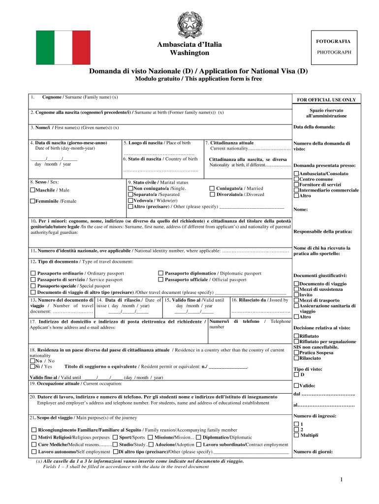 Italy Application For National Visa Fill And Sign Printable Template Online US Legal Forms