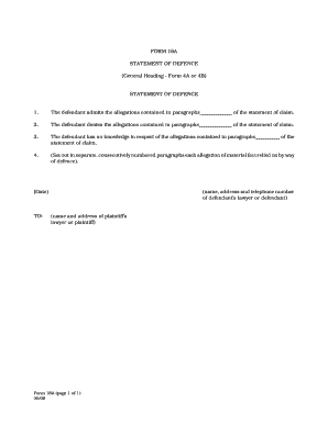 Statement of Defence Form 18A