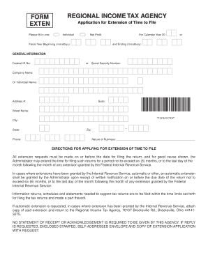 Ohio Regional Income Tax Extension Application