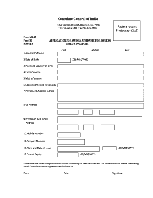 Application for Sworn Affidavit for Child's Passport