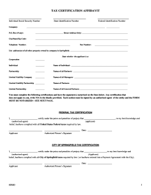 Tax Certification Affidavit