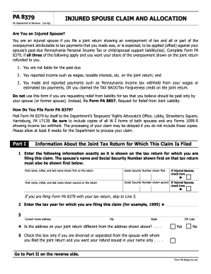PA 8379 Injured Spouse Claim Form
