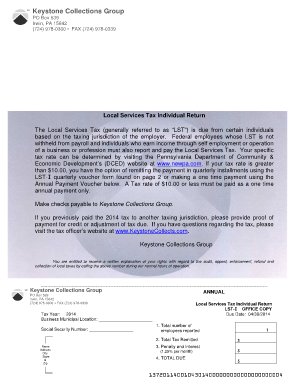 Pennsylvania Local Services Tax Individual Return Form LST-I