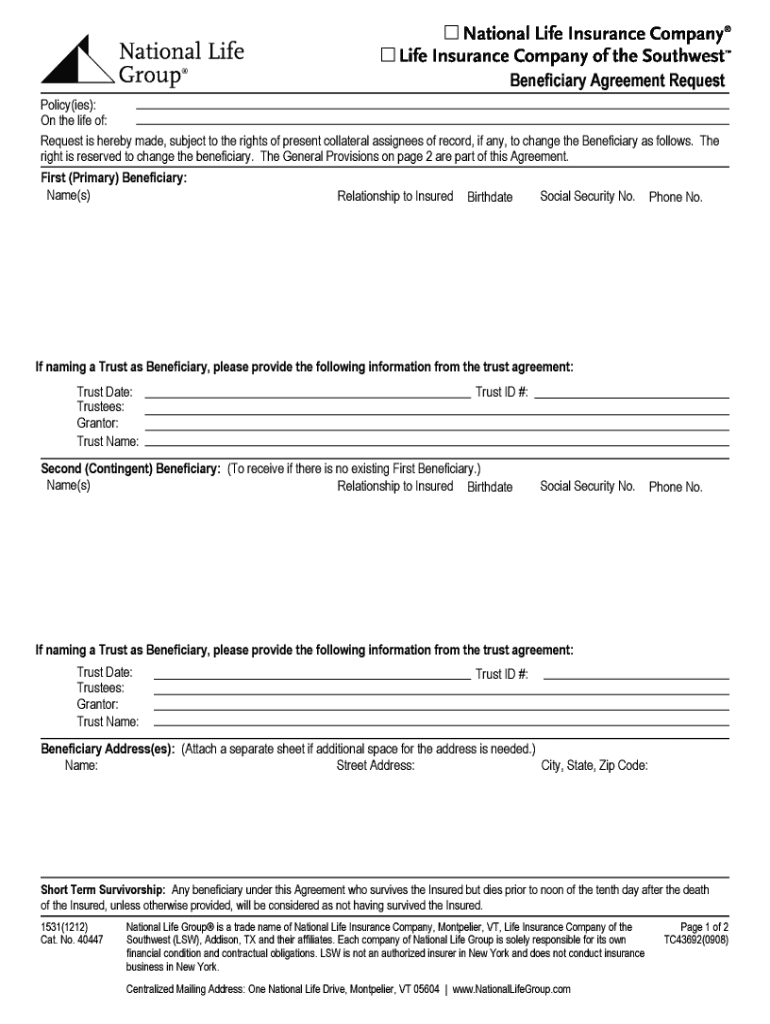 jackson national life insurance beneficiary change form Preview on Page 1