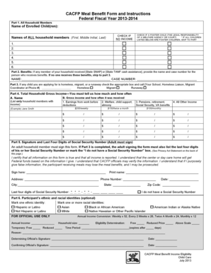 CACFP Meal Benefit Form