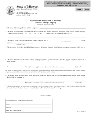 Missouri Foreign LLC Registration Application