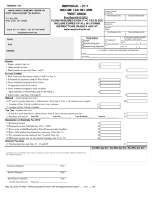 West Union Income Tax Return 2011