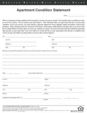 Apartment Condition Statement Form