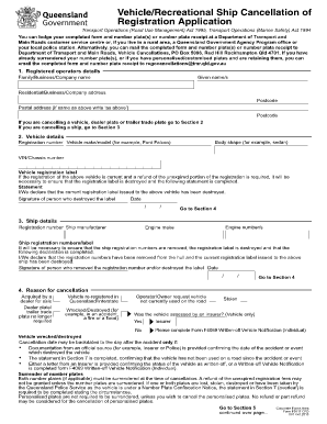 Queensland Vehicle/Recreational Ship Cancellation of Registration Application