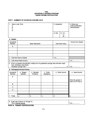FDIC Tenant Income Certification Form